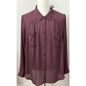NEW Torrid Womens Size 3 3X Wine Tasting Button Up L/Sleeve Semi Sheer Shirt